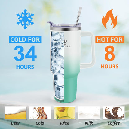 40 oz Tumbler with Handle and Straw Lid, 100% Leak-proof, GreenPurple | Stainless Steel Insulated Travel Coffee Cup, Keeps Cold 34Hrs or Hot 10Hrs, Dishwasher Safe