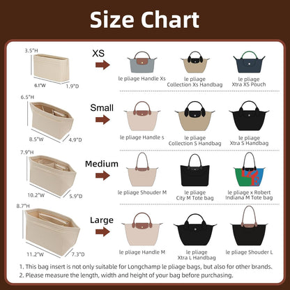 Felt Purse Organizer Insert for Longchamp Le Pliage Large, Beige