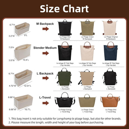 Felt Purse Organizer Insert for Longchamp Le Pliage Large, Beige