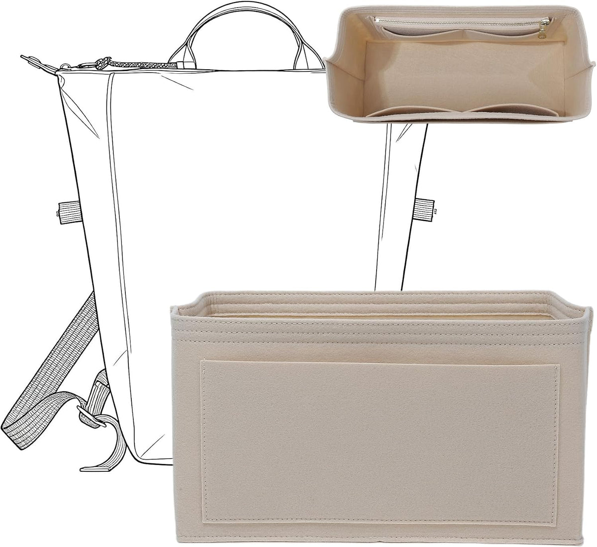 Felt Purse Organizer Insert for Longchamp Le Pliage Large, Beige