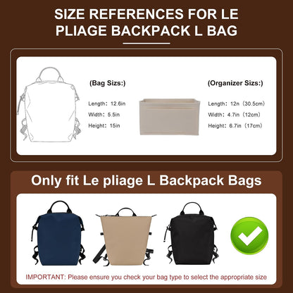 Felt Purse Organizer Insert for Longchamp Le Pliage Large, Beige
