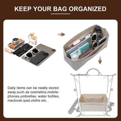 Felt Purse Organizer Insert for Longchamp Le Pliage Large, Beige