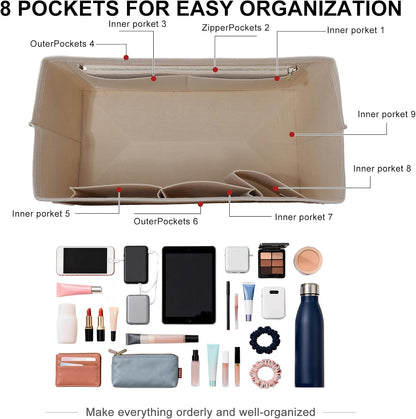 Felt Purse Organizer Insert for Longchamp Le Pliage Large, Beige