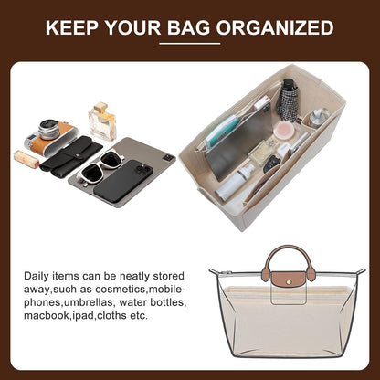 Felt Purse Organizer Insert for Longchamp Le Pliage Large, Beige