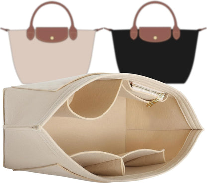 Felt Purse Organizer Insert for Longchamp Le Pliage Large, Beige
