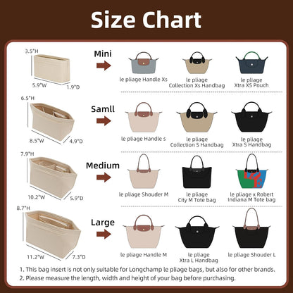 Felt Purse Organizer Insert for Longchamp Le Pliage Large, Beige
