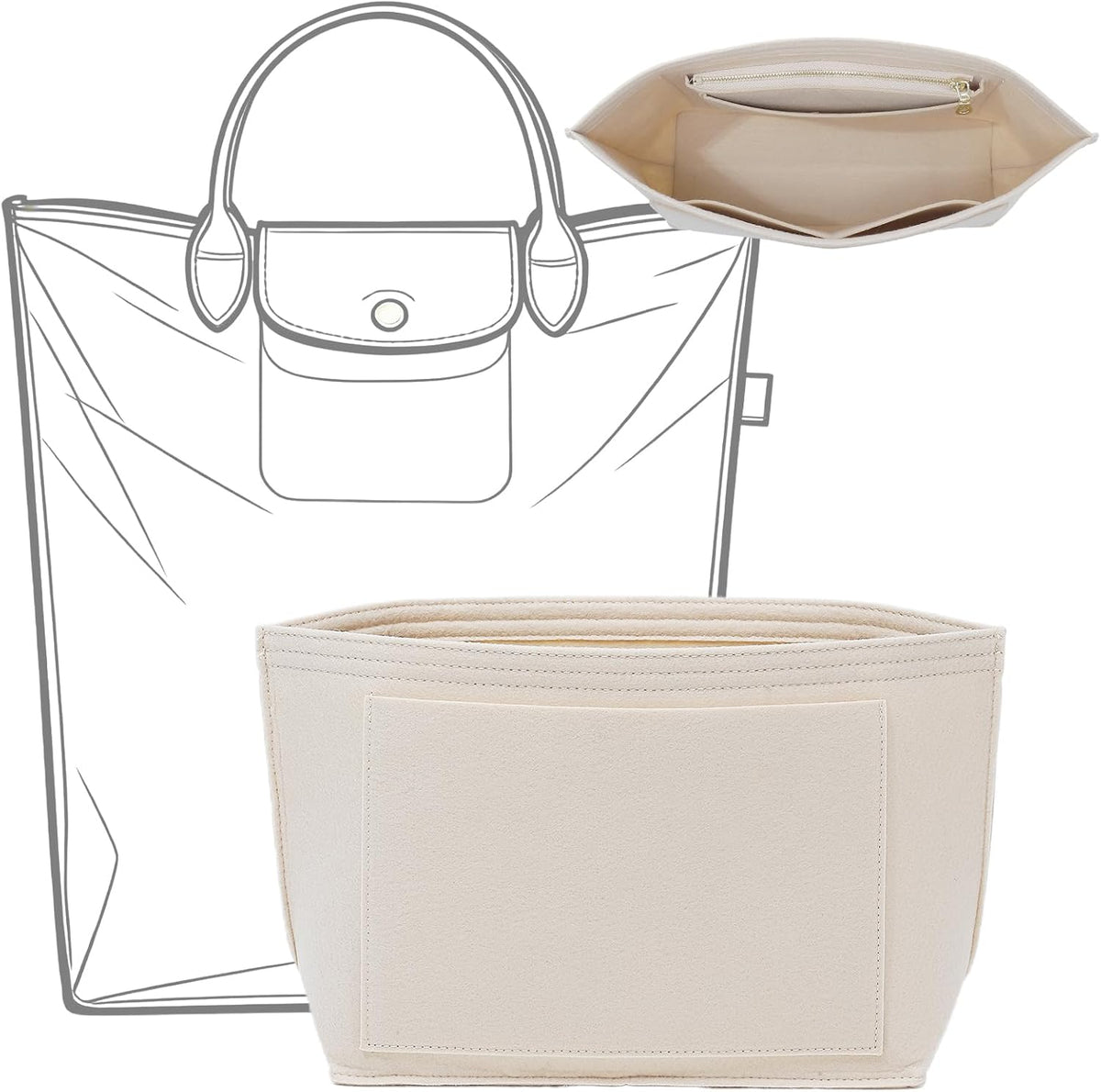 Felt Purse Organizer Insert for Longchamp Le Pliage Large, Beige