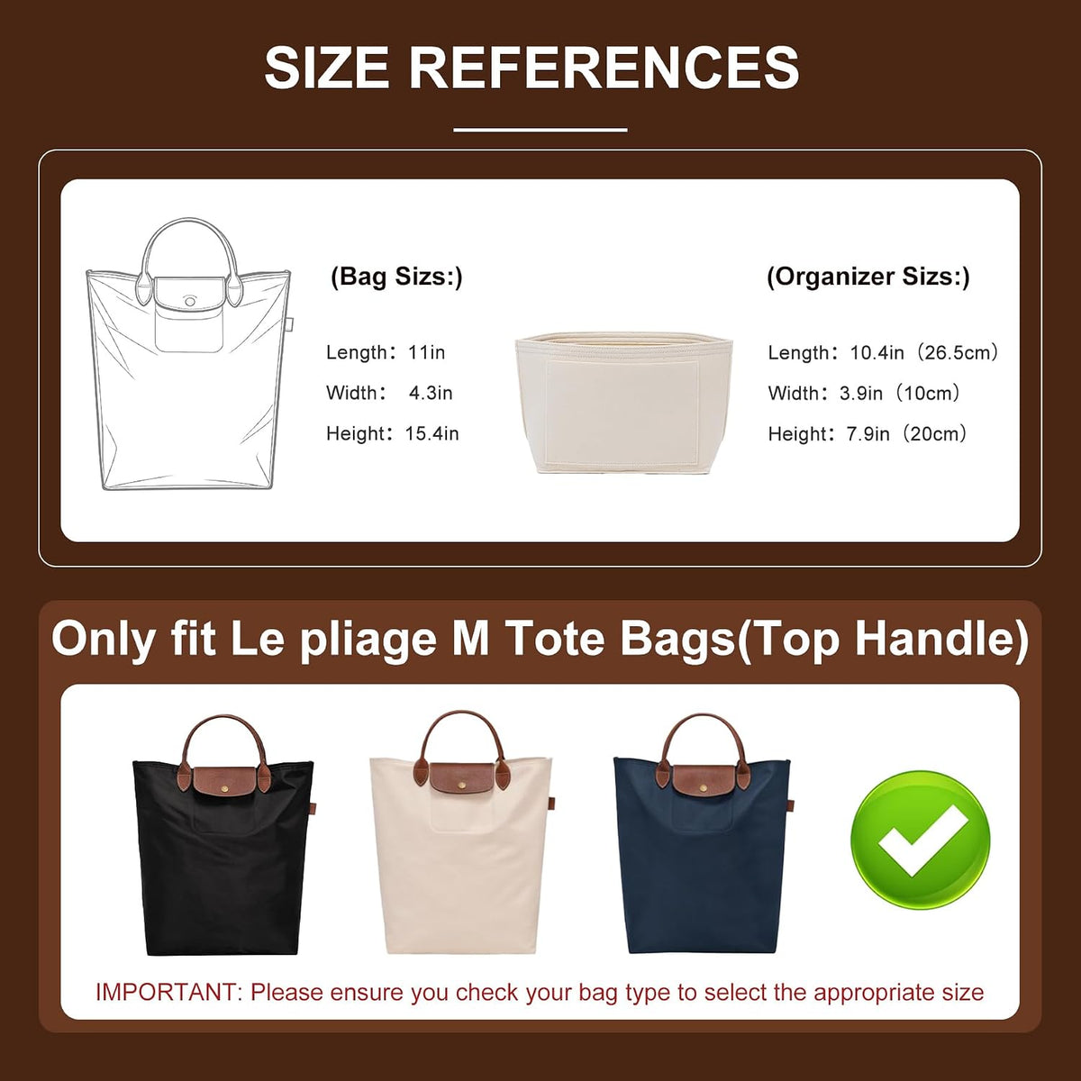 Felt Purse Organizer Insert for Longchamp Le Pliage Large, Beige