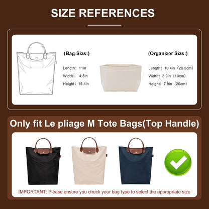 Felt Purse Organizer Insert for Longchamp Le Pliage Large, Beige