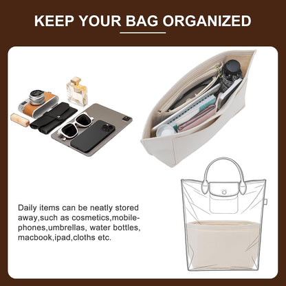 Felt Purse Organizer Insert for Longchamp Le Pliage Large, Beige