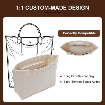 Felt Purse Organizer Insert for Longchamp Le Pliage Large, Beige