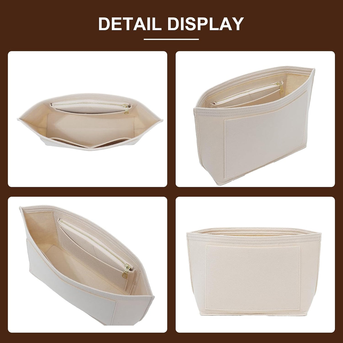 Felt Purse Organizer Insert for Longchamp Le Pliage Large, Beige