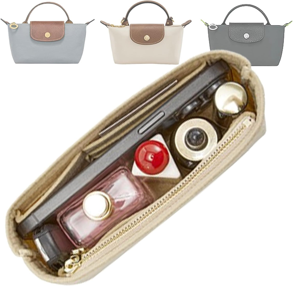 Felt Purse Organizer Insert for Longchamp Le Pliage Large, Beige