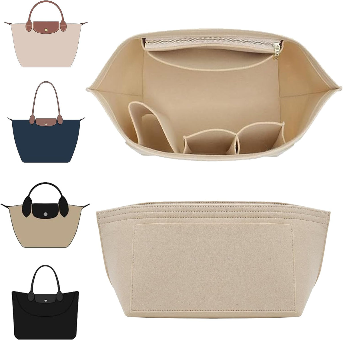 Felt Purse Organizer Insert for Longchamp Le Pliage Large, Beige