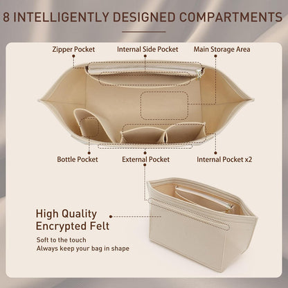 Felt Purse Organizer Insert for Longchamp Le Pliage Large, Beige