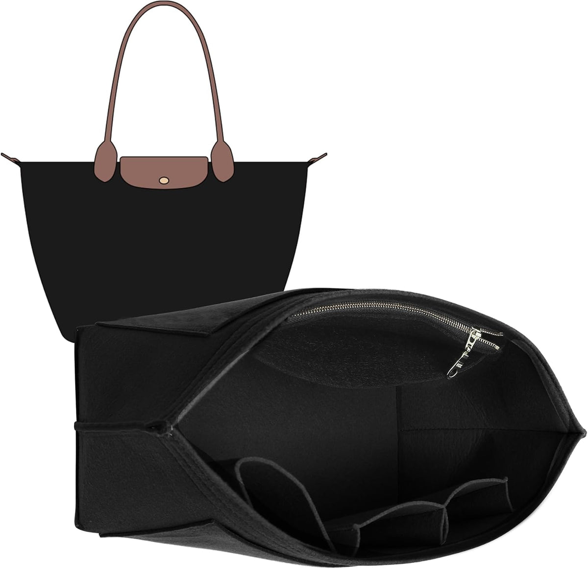 Felt Purse Organizer Insert for Longchamp Le Pliage Large, Beige