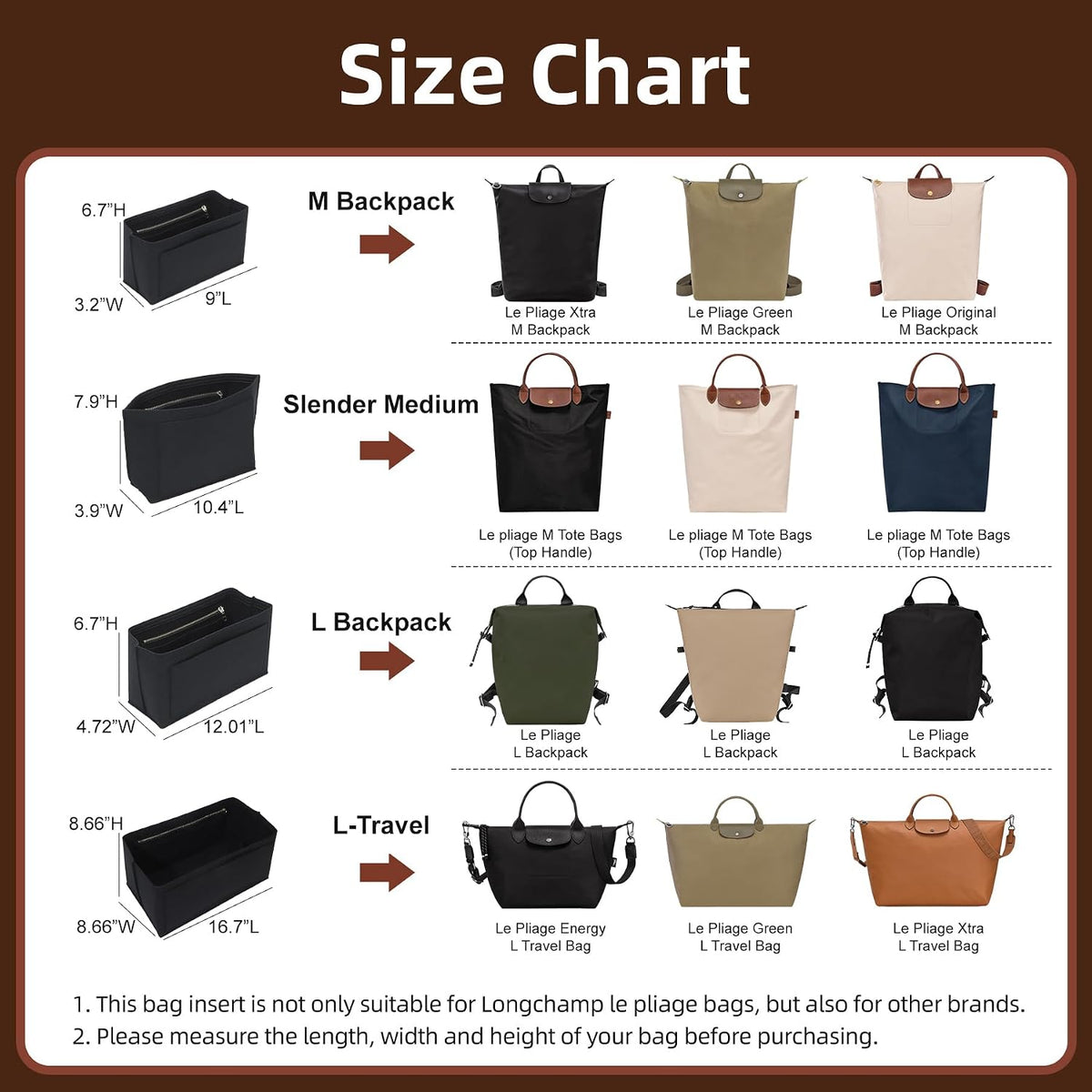 Felt Purse Organizer Insert for Longchamp Le Pliage Large, Beige