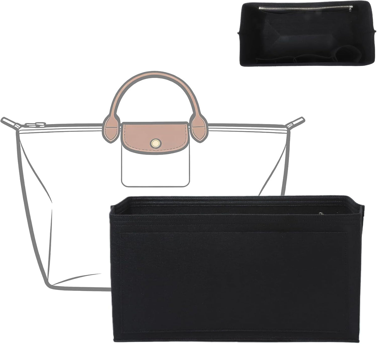 Felt Purse Organizer Insert for Longchamp Le Pliage Large, Beige