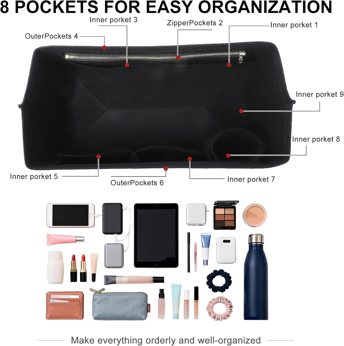 Felt Purse Organizer Insert for Longchamp Le Pliage Large, Beige
