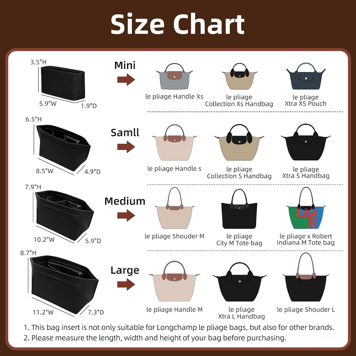Felt Purse Organizer Insert for Longchamp Le Pliage Large, Beige