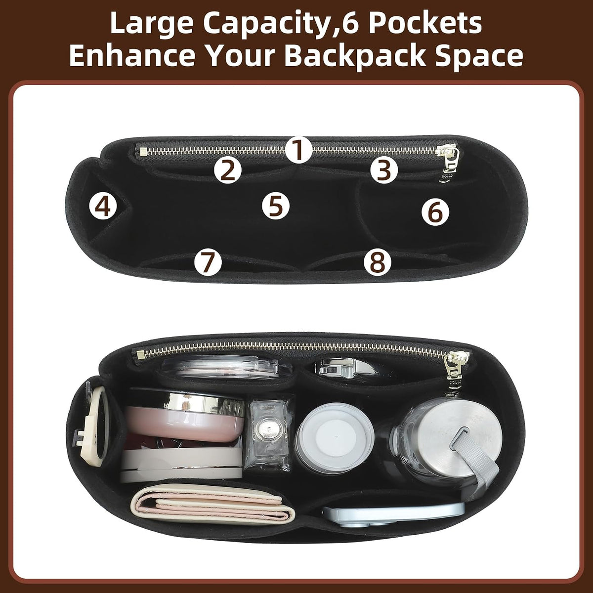 Felt Purse Organizer Insert for Longchamp Le Pliage Large, Beige