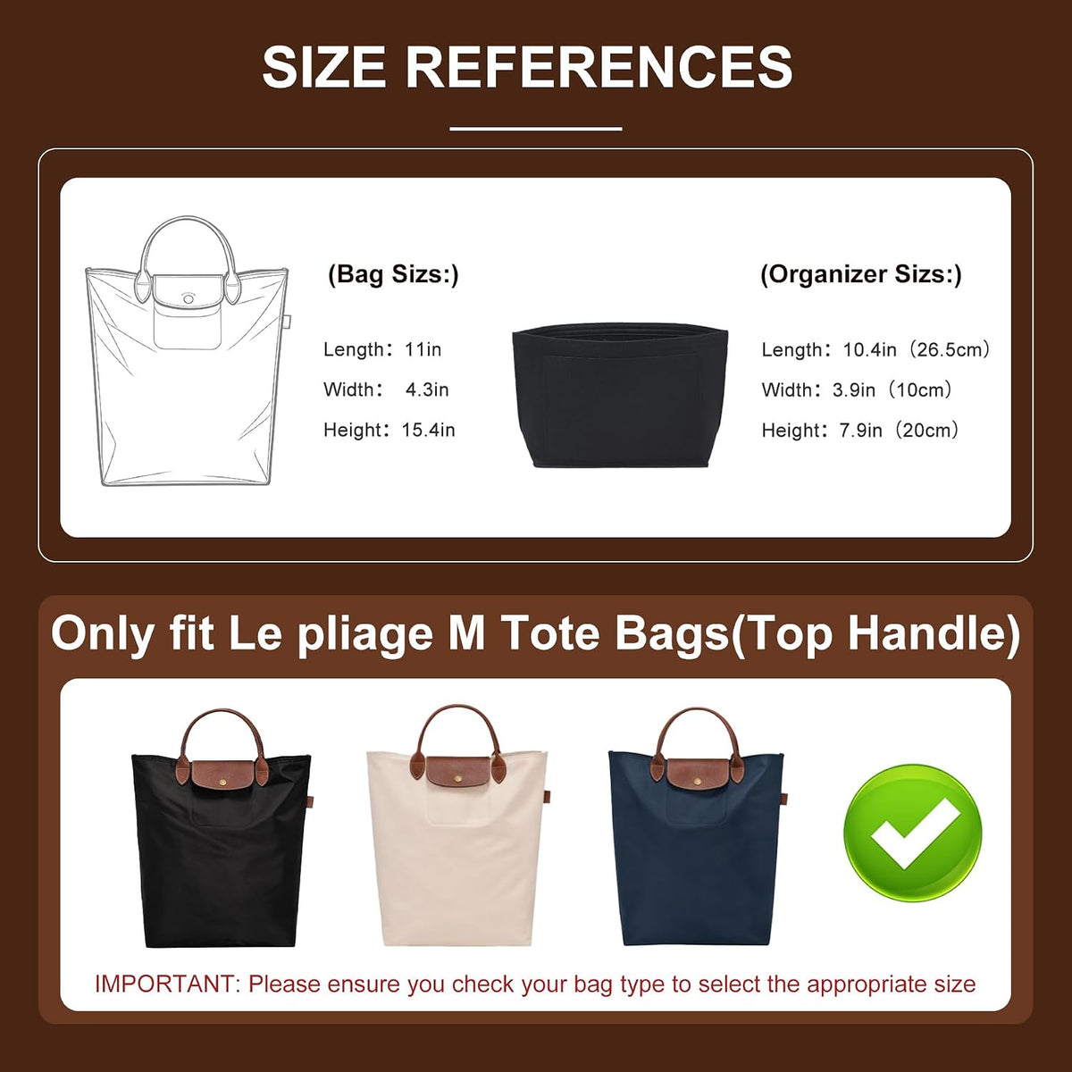 Felt Purse Organizer Insert for Longchamp Le Pliage Large, Beige