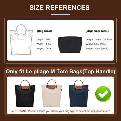 Felt Purse Organizer Insert for Longchamp Le Pliage Large, Beige