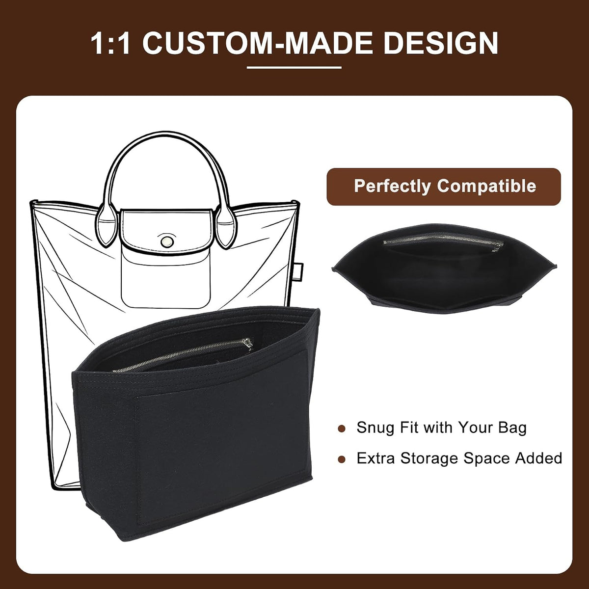 Felt Purse Organizer Insert for Longchamp Le Pliage Large, Beige