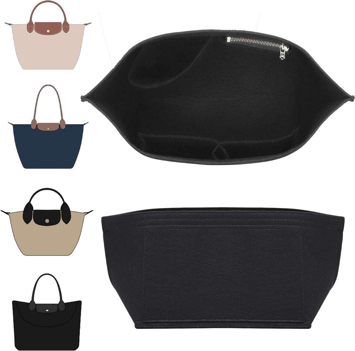 Felt Purse Organizer Insert for Longchamp Le Pliage Large, Beige