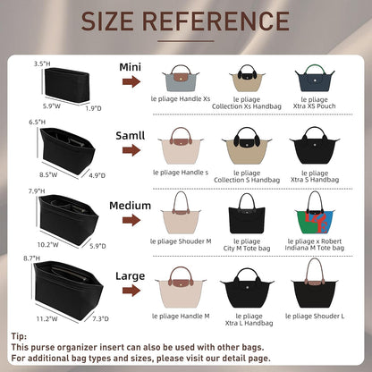 Felt Purse Organizer Insert for Longchamp Le Pliage Large, Beige