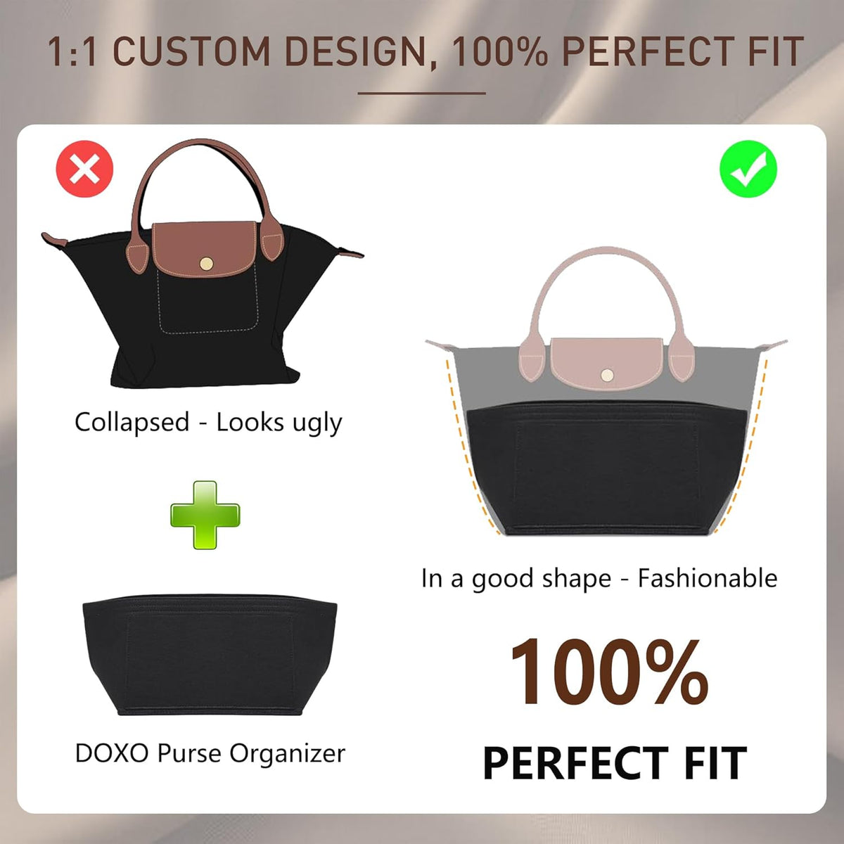 Felt Purse Organizer Insert for Longchamp Le Pliage Large, Beige