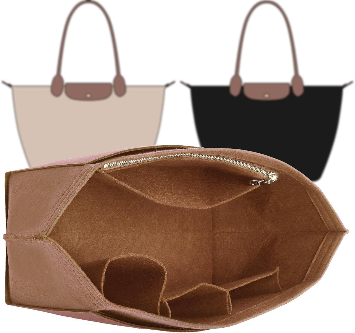 Felt Purse Organizer Insert for Longchamp Le Pliage Large, Beige