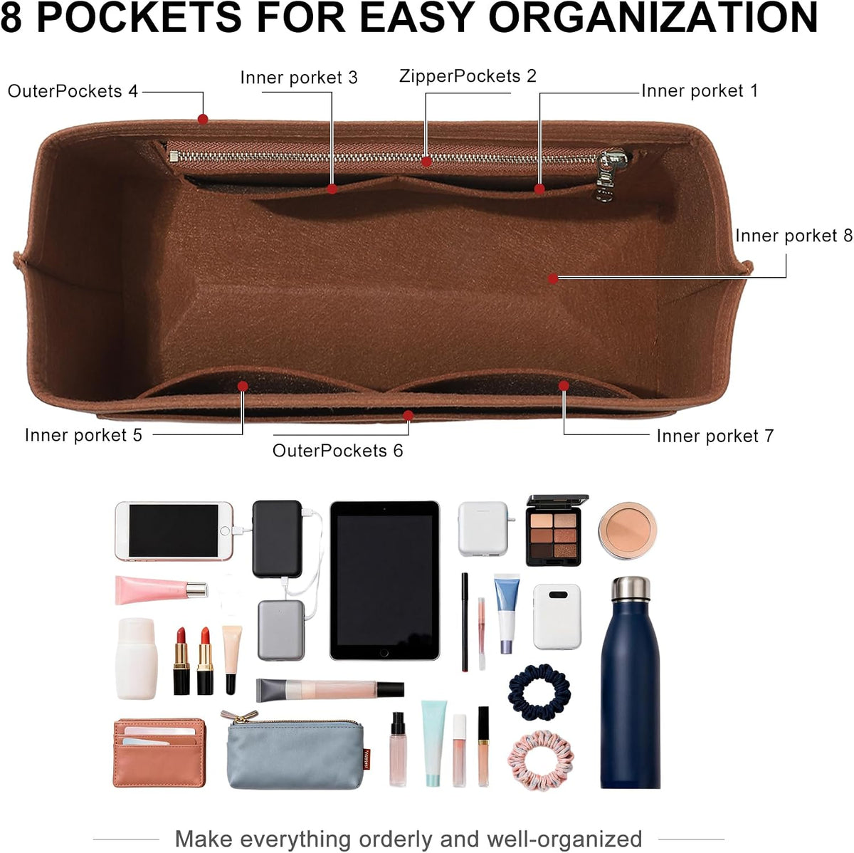 Felt Purse Organizer Insert for Longchamp Le Pliage Large, Beige