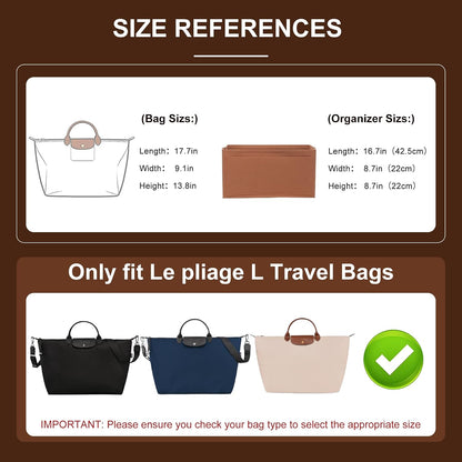 Felt Purse Organizer Insert for Longchamp Le Pliage Large, Beige