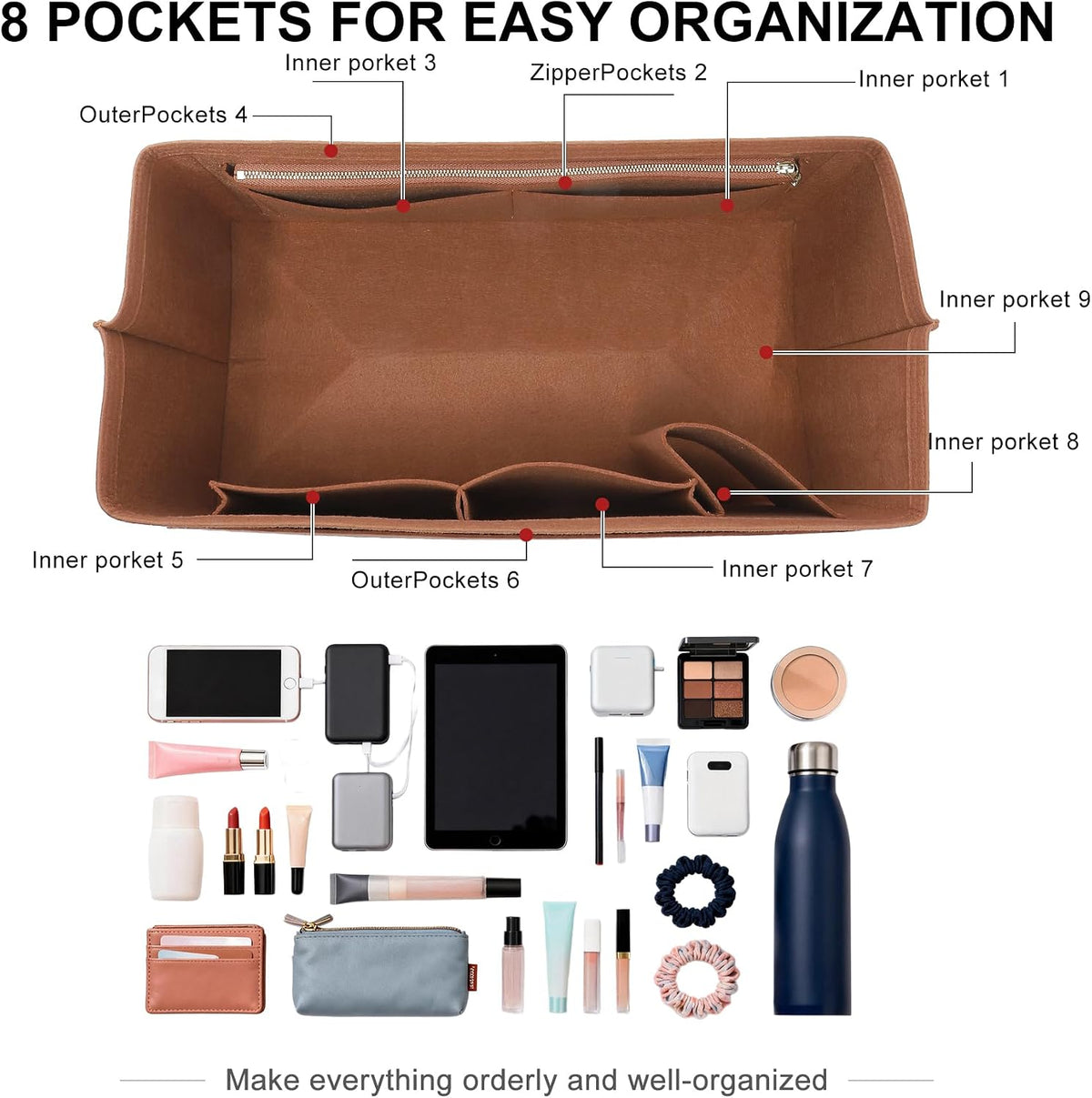Felt Purse Organizer Insert for Longchamp Le Pliage Large, Beige