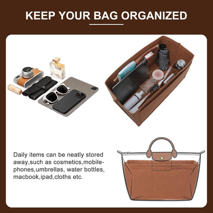 Felt Purse Organizer Insert for Longchamp Le Pliage Large, Beige