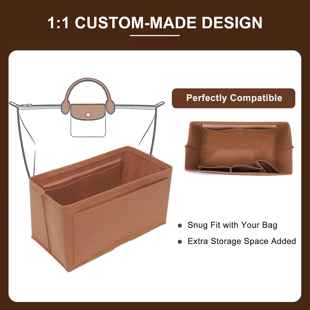 Felt Purse Organizer Insert for Longchamp Le Pliage Large, Beige