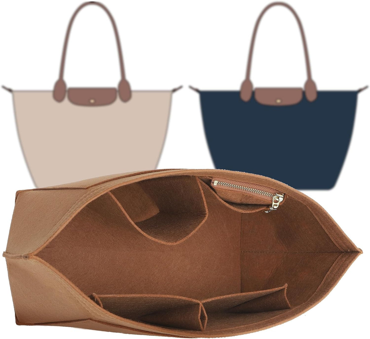 Felt Purse Organizer Insert for Longchamp Le Pliage Large, Beige