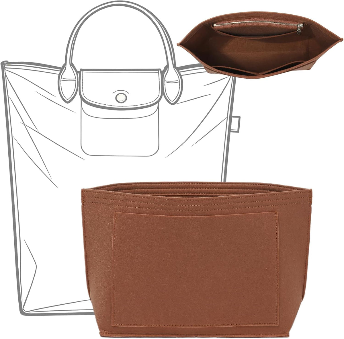 Felt Purse Organizer Insert for Longchamp Le Pliage Large, Beige