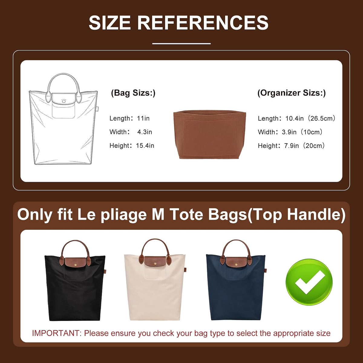 Felt Purse Organizer Insert for Longchamp Le Pliage Large, Beige