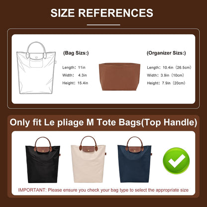 Felt Purse Organizer Insert for Longchamp Le Pliage Large, Beige