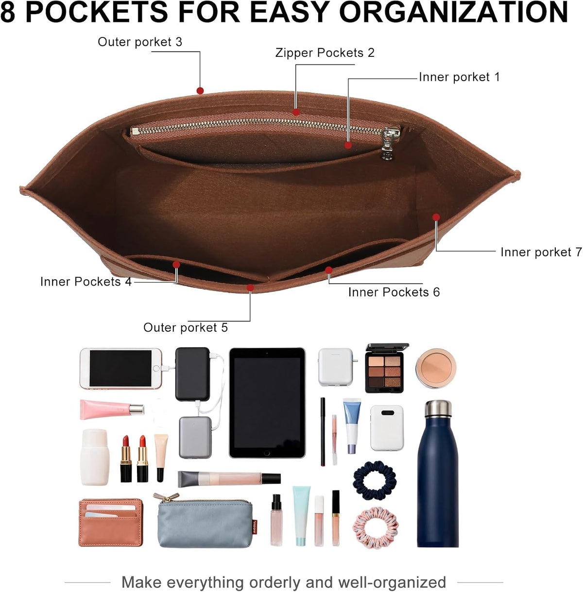 Felt Purse Organizer Insert for Longchamp Le Pliage Large, Beige