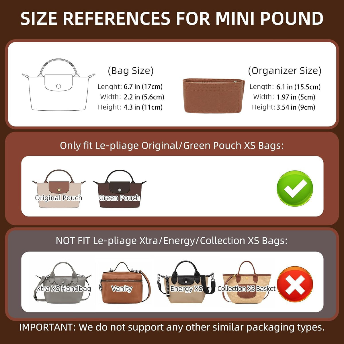 Felt Purse Organizer Insert for Longchamp Le Pliage Large, Beige