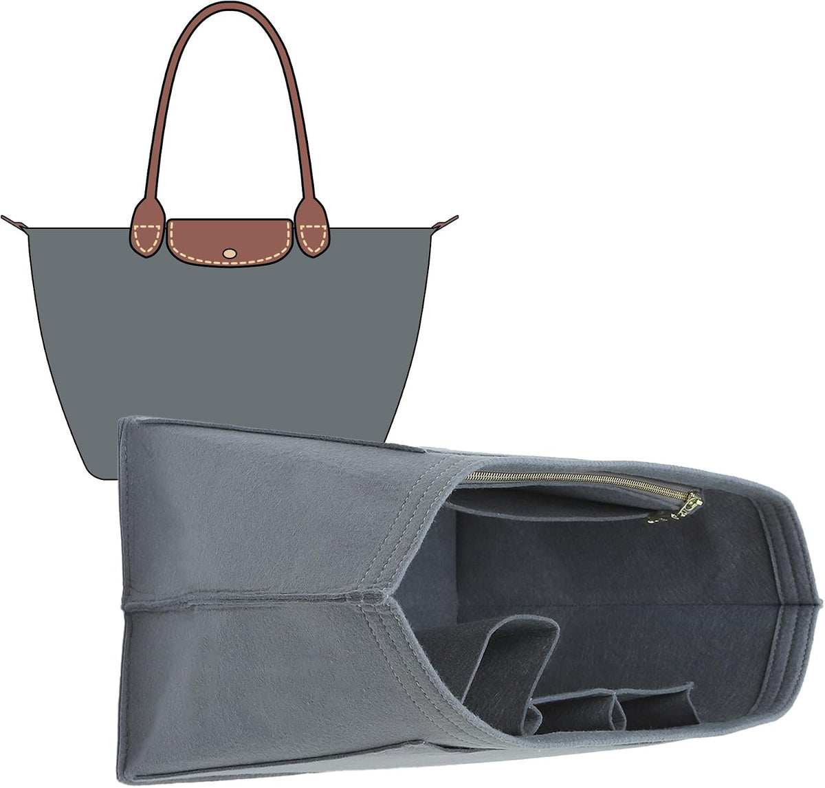 Felt Purse Organizer Insert for Longchamp Le Pliage Large, Beige