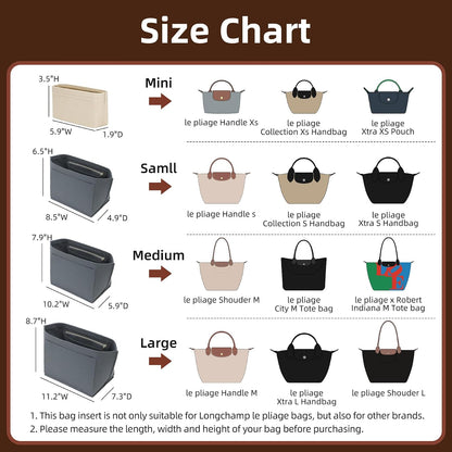 Felt Purse Organizer Insert for Longchamp Le Pliage Large, Beige