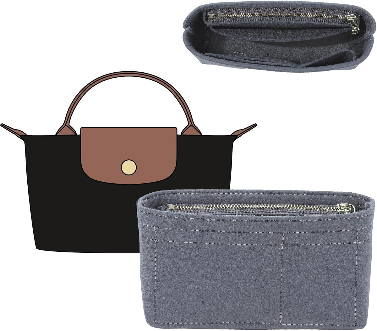Felt Purse Organizer Insert for Longchamp Le Pliage Large, Beige