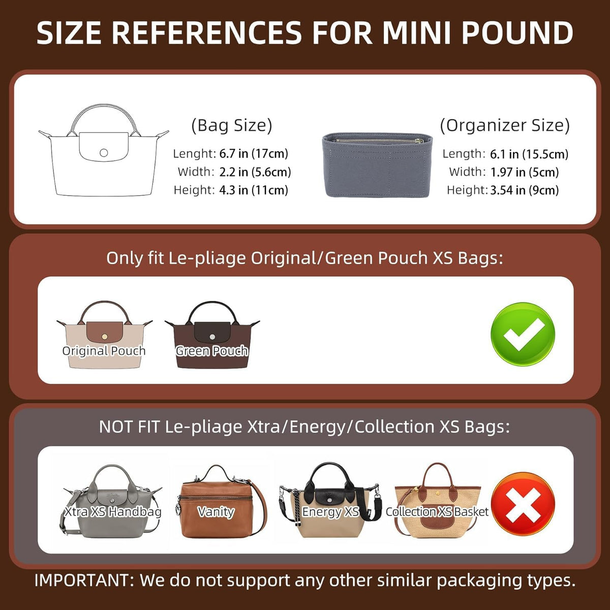 Felt Purse Organizer Insert for Longchamp Le Pliage Large, Beige