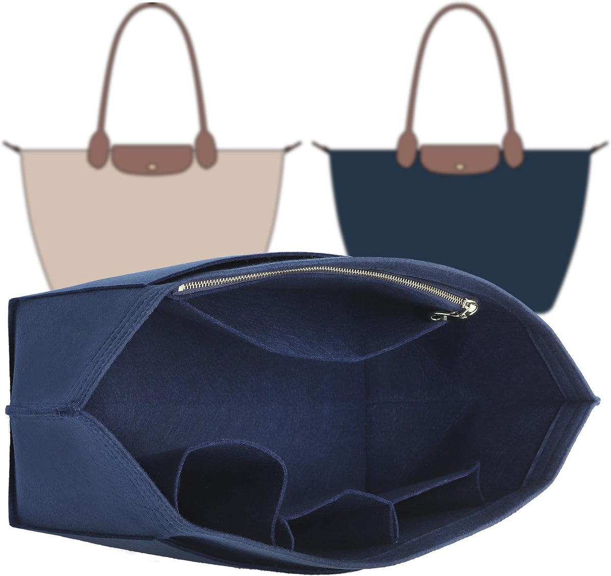 Felt Purse Organizer Insert for Longchamp Le Pliage Large, Beige