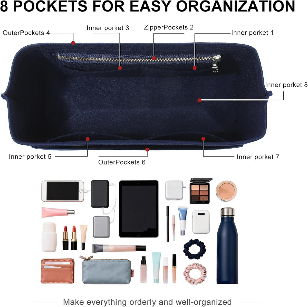 Felt Purse Organizer Insert for Longchamp Le Pliage Large, Beige
