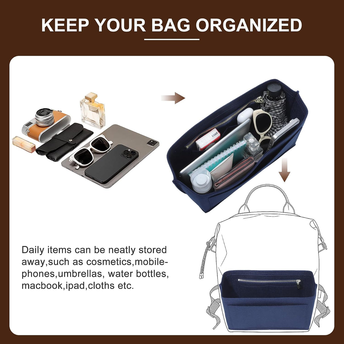 Felt Purse Organizer Insert for Longchamp Le Pliage Large, Beige